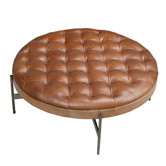 Круглый журнальный столик 2147 из темно-коричневой кожи