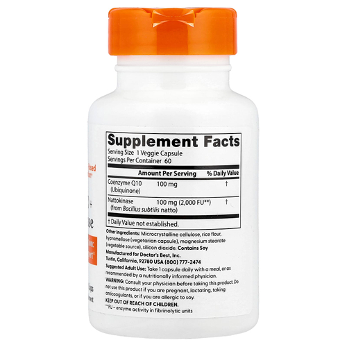 Doctor's Best, Коэнзим Q10 + наттокиназа, 60 растительных капсул