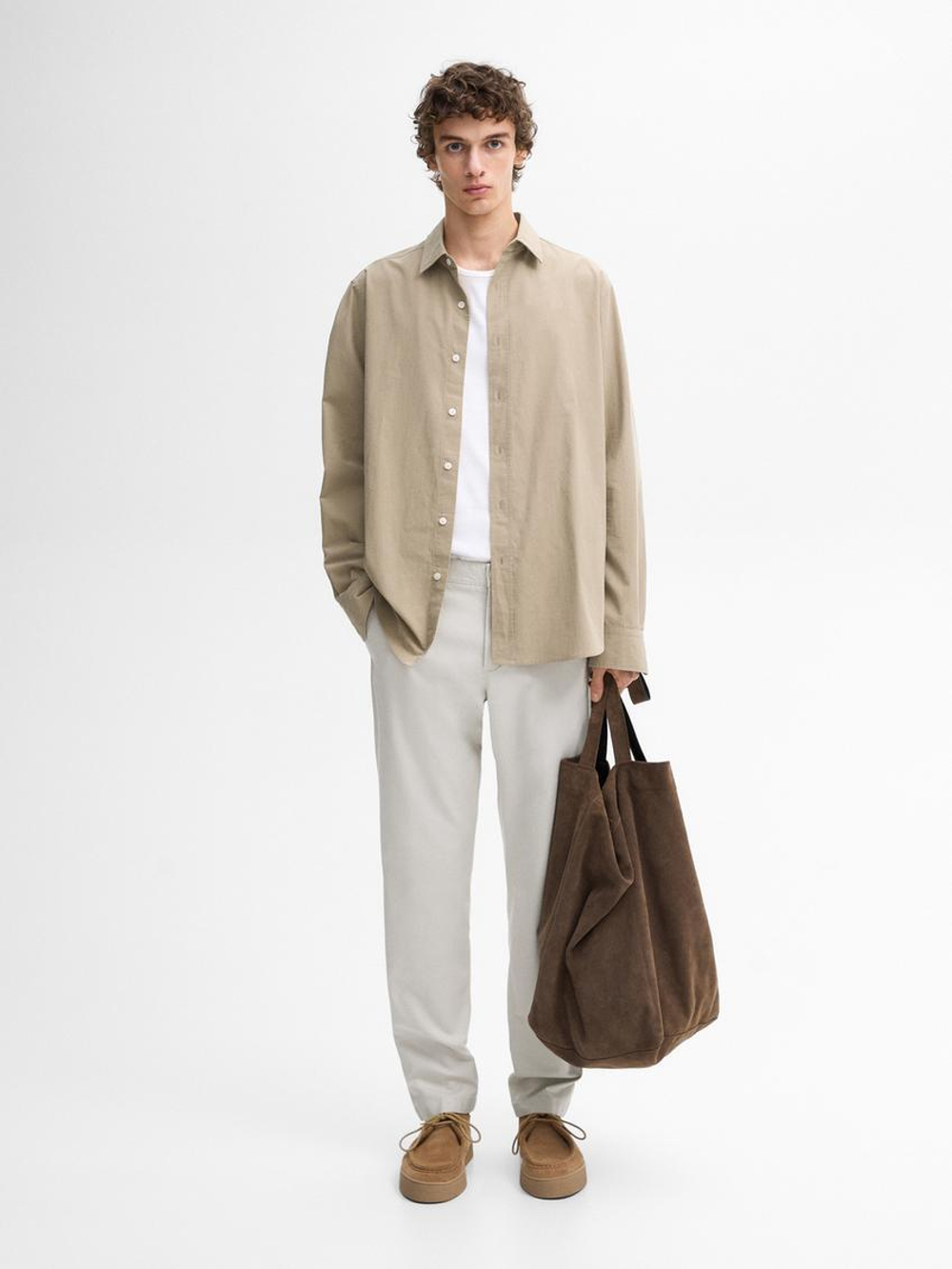 Massimo Dutti Зауженные холщовые брюки, бежевый