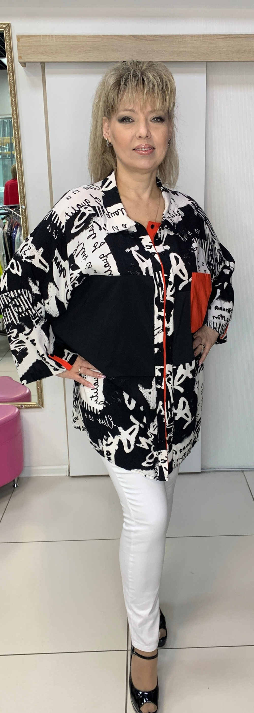 Туника-блузон с красной отделкой