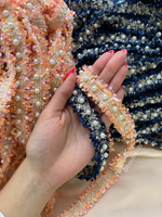 Тесьма синяя с жемчугом твид