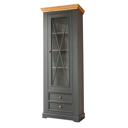 Шкаф для посуды «Форест» узкий 1 дверь 2 ящика серый 7012/бейц-масло