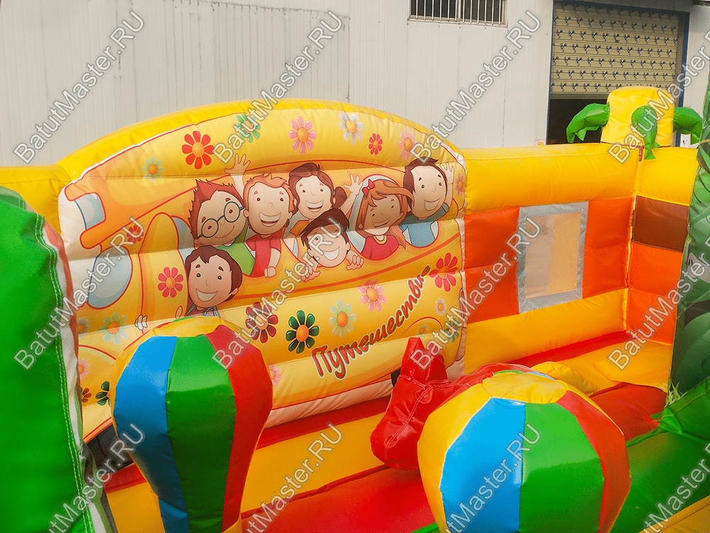 Коммерческий надувной батут "Сафари-экскурсия" с горкой, 6*4*2,8 м