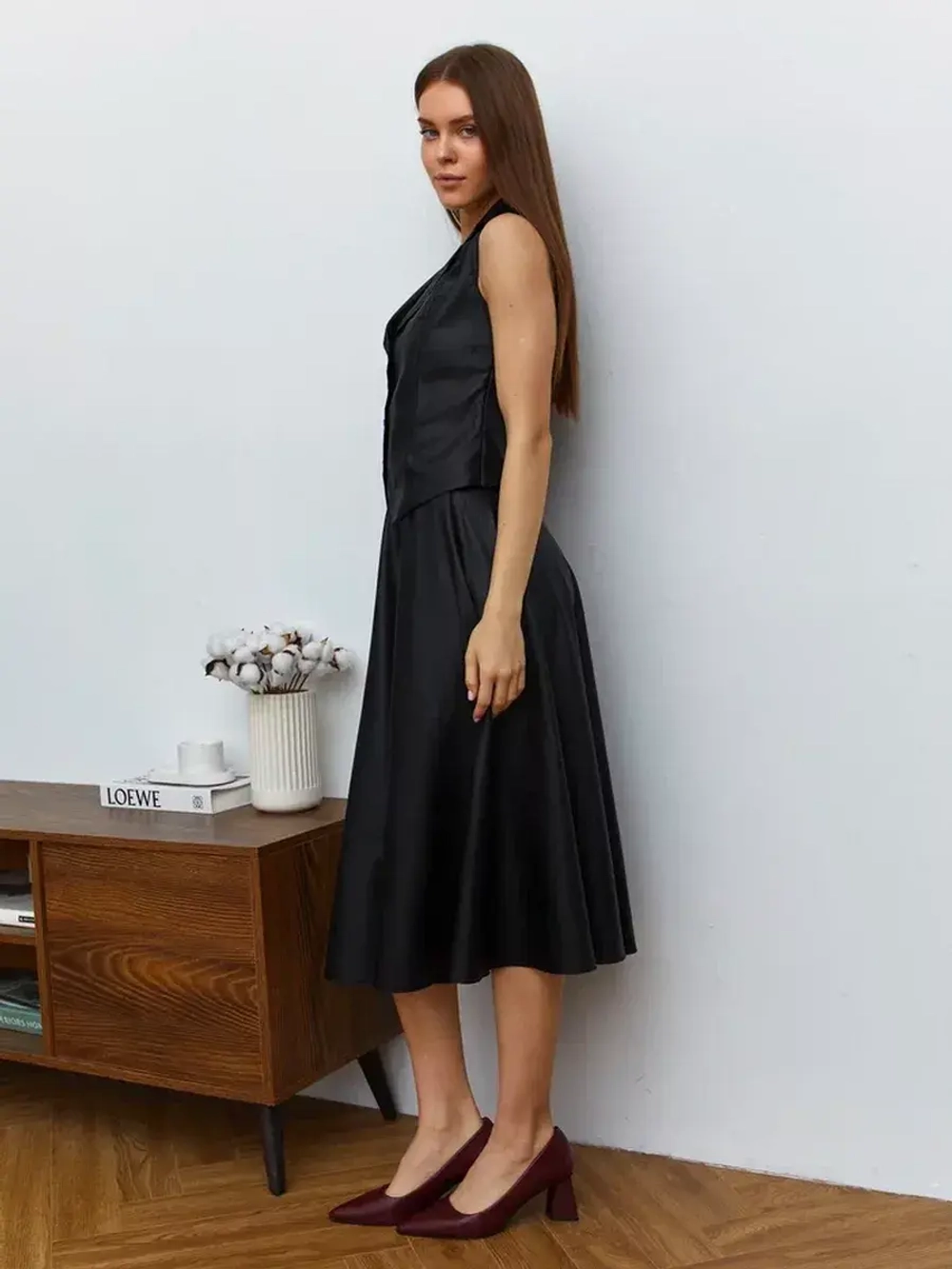 Юбка кожаная миди