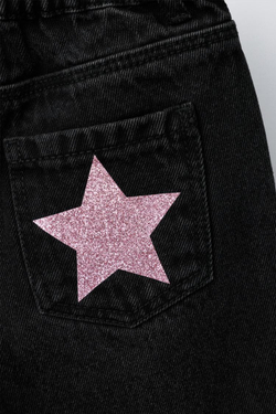 ZARA ДЖИНСЫ-КЮЛОТЫ «ЗВЕЗДЫ» С БЛЕСКОМ, ЧЕРНЫЙ