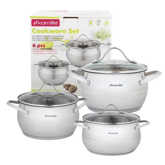 Набор кастрюль 6 предметов из нержавеющей стали Kamille KM-5911 (2,1 л; 3,7 л; 6,1 л.)