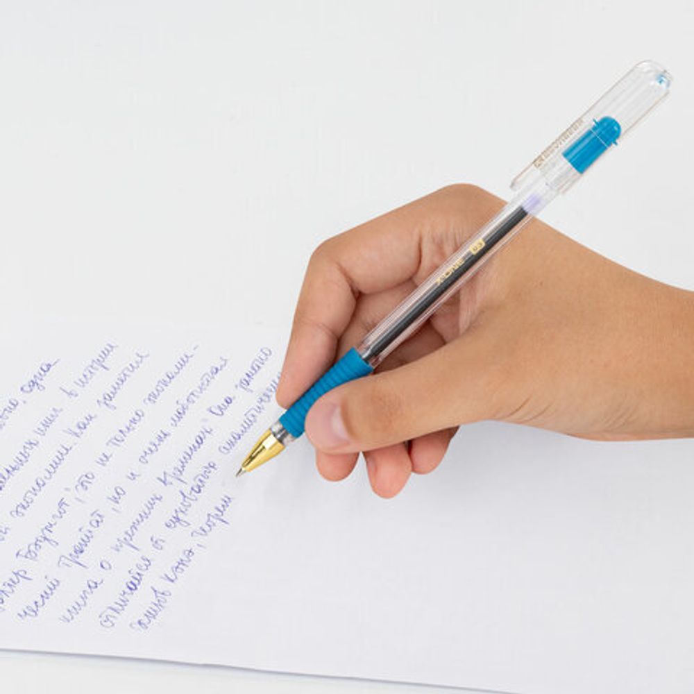Ручки шариковые с грипом BRAUBERG "X-ONE", НАБОР 10 ШТУК, СИНИЕ, корпус прозрачный, узел 0,5 мм, линия письма 0,35 мм, 143990