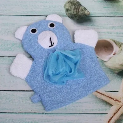 Мочалка-варежка для тела «Ультрамарин - Мишка», мягкая, цвет голубой, 21*16см