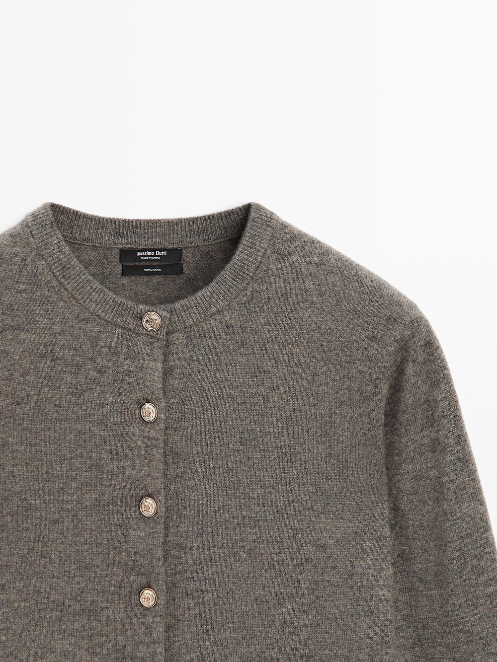 Massimo Dutti Кардиган из 100% шерсти с золотистыми пуговицами, кротово-коричневый