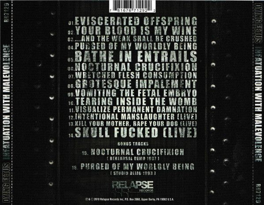 DYING FETUS - Infatuation With Malevolence, музыкальный компакт диск, death metal