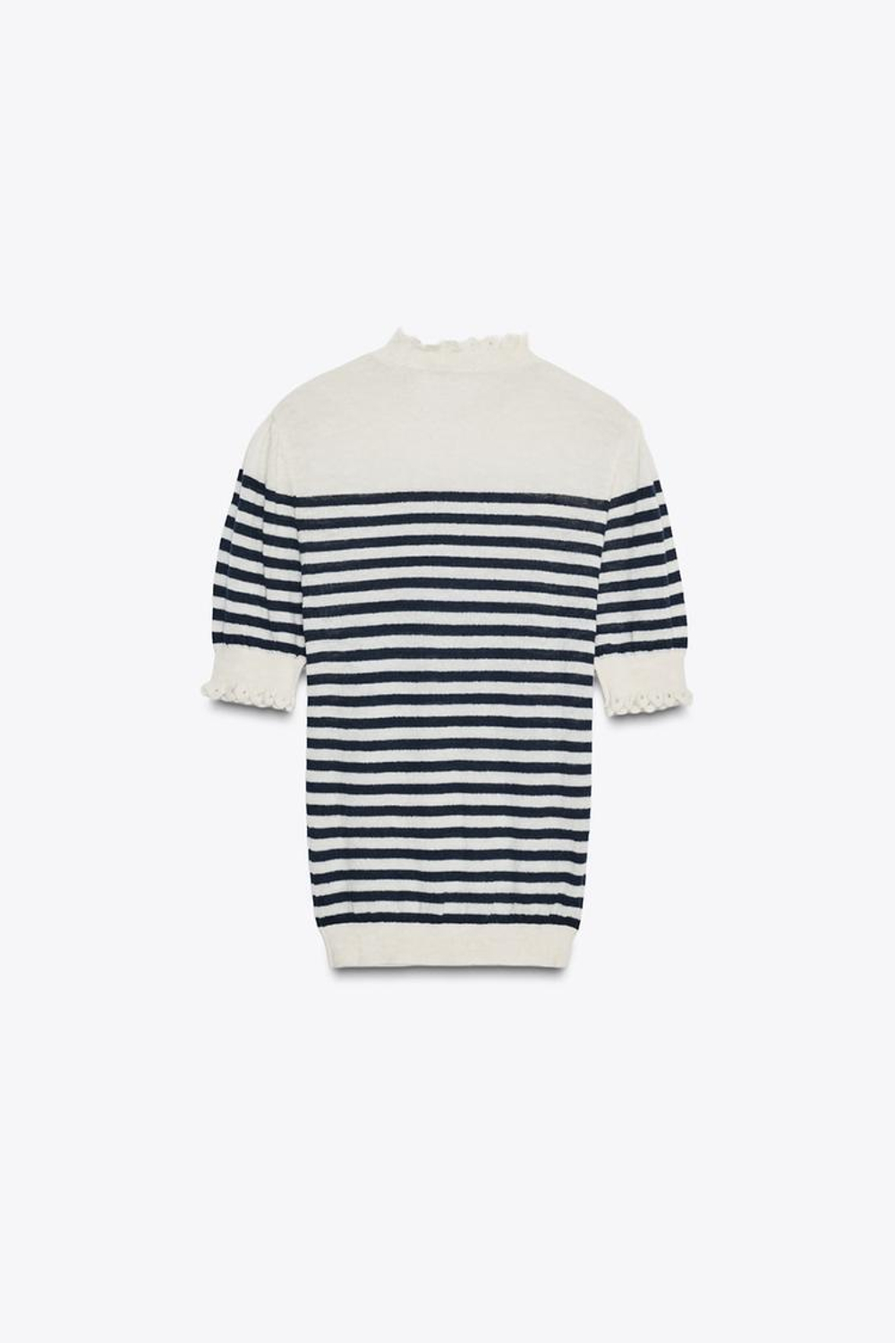 ZARA ПОЛОСАТЫЙ ТРИКОТАЖНЫЙ ТОП С ОБОРКАМИ, ПОЛОСКИ