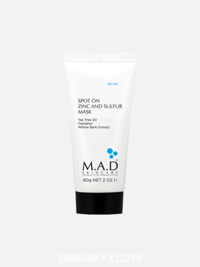Подсушивающая маска с цинком и серой Spot On Zinc and Sulfur Mask M.A.D Skincare 60 гр