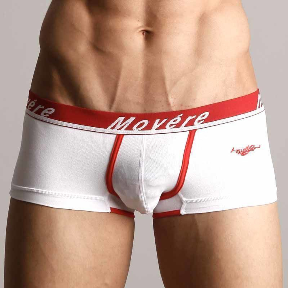 Мужские трусы хипсы белые с красным поясом Movere White Hipster