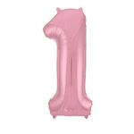 Шар (40"/102 см) Цифра, 1, Slim, Розовый, в упаковке 1 шт.