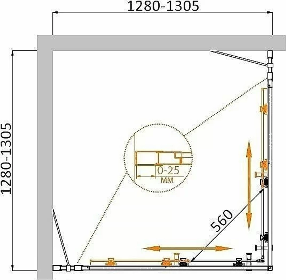 Душевой уголок Cezares Molveno 130x130 MOLVENO-A-22-100+30-P-Cr стекло рифленое матовое/профиль хром