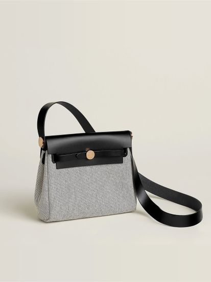 Сумка Hermes Herbag 20 Noir Ecru Viking Canvas Hunter Gold Hardware