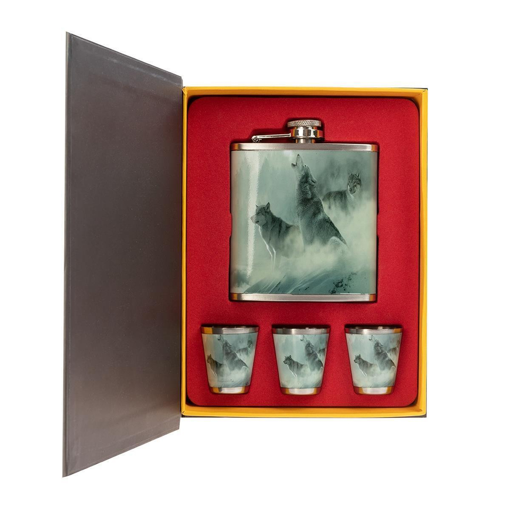 Набор Helios Книга охотника Волки (фляжка 210мл + 3 стопки) (HS-KO-W-A19)