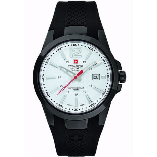 С ремешком Мужские наручные часы с черным силиконовым ремешком Swiss Alpine Military 7058.1873 mens watch 43mm 10ATM