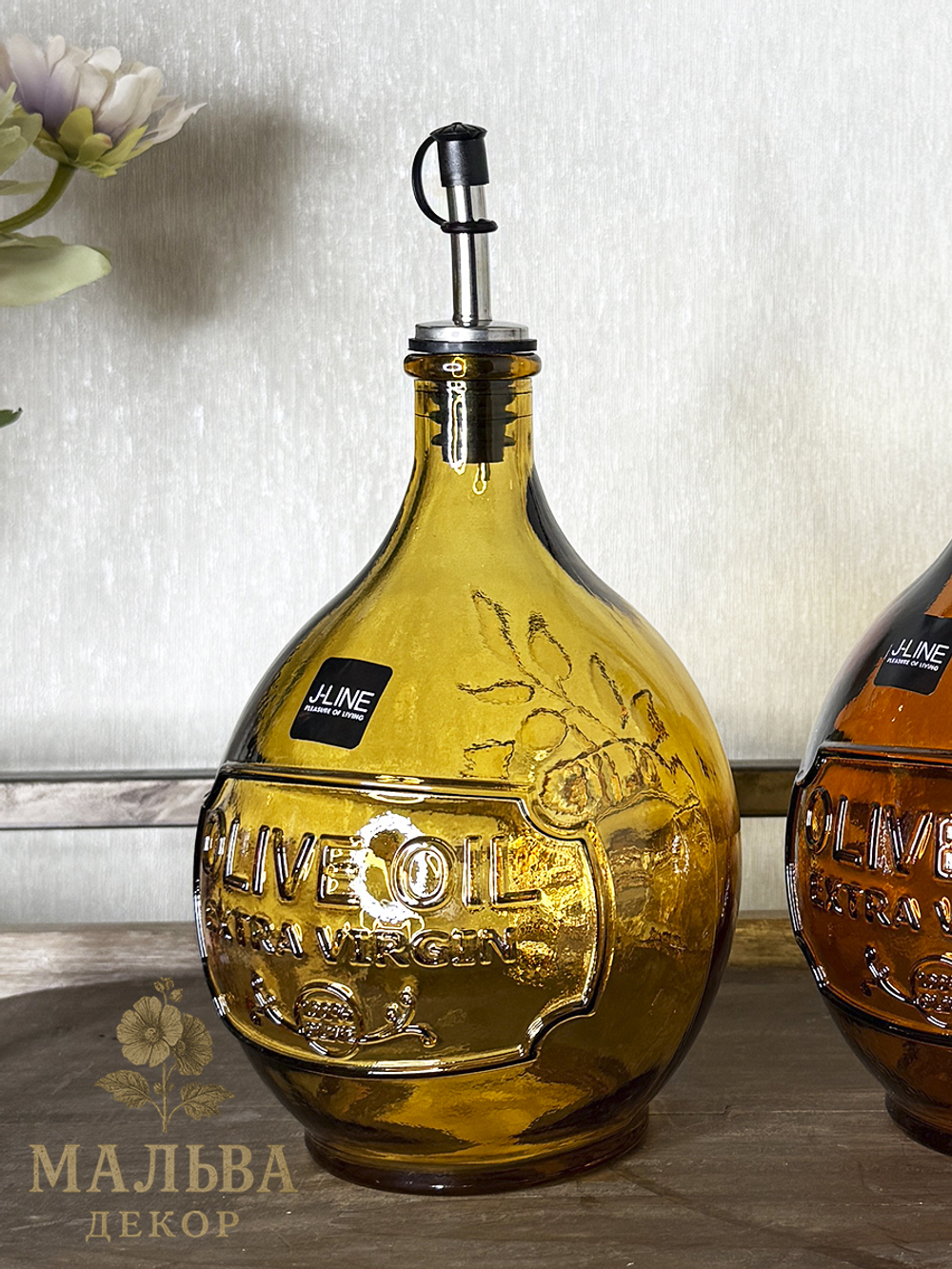 Набор декоративных бутылок для масла с дозатором "Олива" коричневые от J-LINE