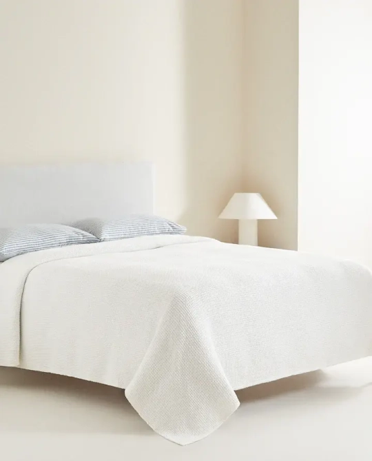 ZARA HOME ВАФЕЛЬНОЕ ПОКРЫВАЛО, БЕЛЫЙ