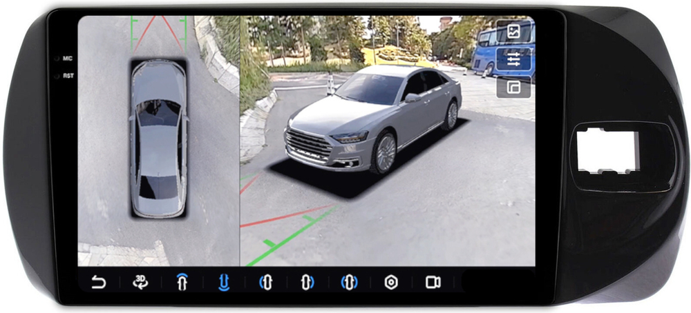 Магнитола для Toyota Vitz 3 2014-2019 - FarCar BX9-360-9540 монитор 9.5" 2K QLED на Android 13, 6Гб+128Гб, CarPlay, 4G SIM-слот, 4 камеры в комплекте