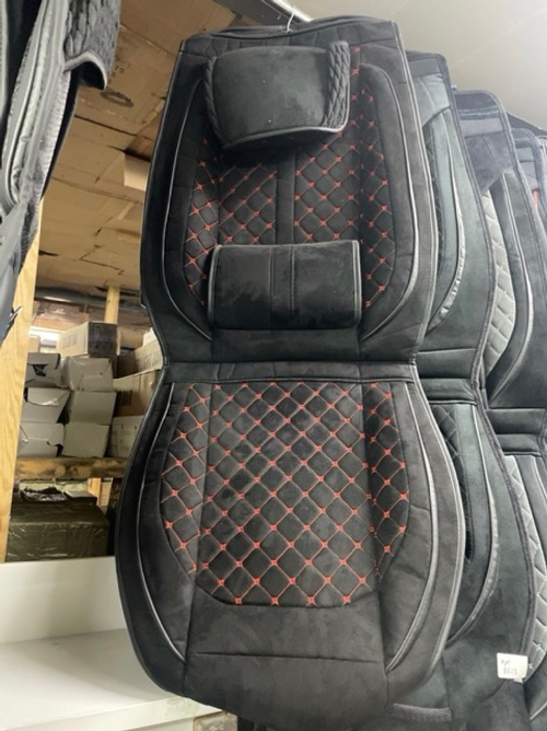 UU - Z1 Красный / Комплект чехлов на сиденья, ткань черная, строчка красная, замша, 5 предметов, серия: стандарт ком-фо (за комплект)