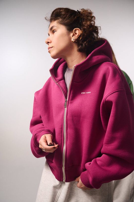 Худи на молнии укороченная с начесом, "Малина"