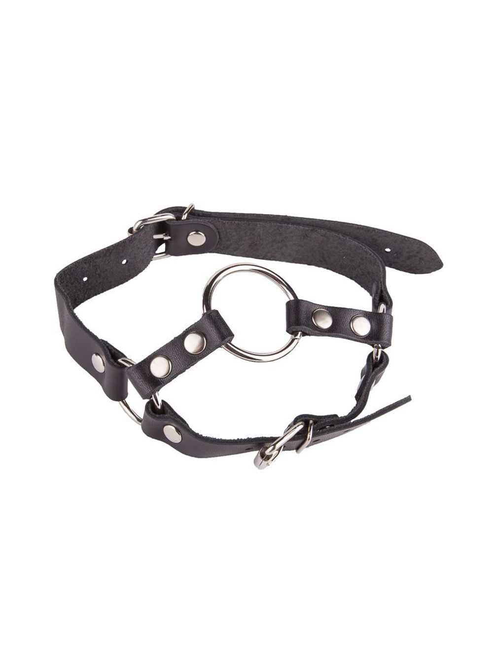 Кляп-кольцо на чёрных кожаных ремешках с застёжкой (Цвет: черный)