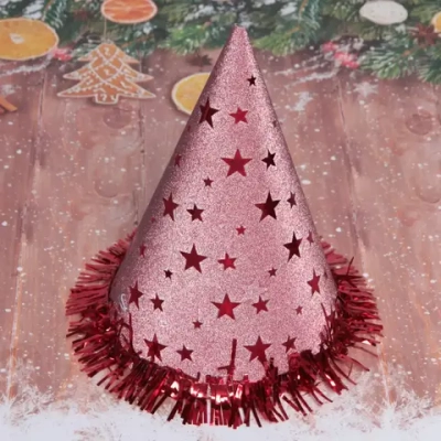 Колпак праздничный «Блеск» 20см с мишурой, цвет красный