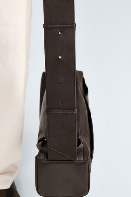 ZARA БОЛЬШАЯ КОЖАНАЯ СУМКА ПРЯМОУГОЛЬНОЙ ФОРМЫ, КОРИЧНЕВЫЙ