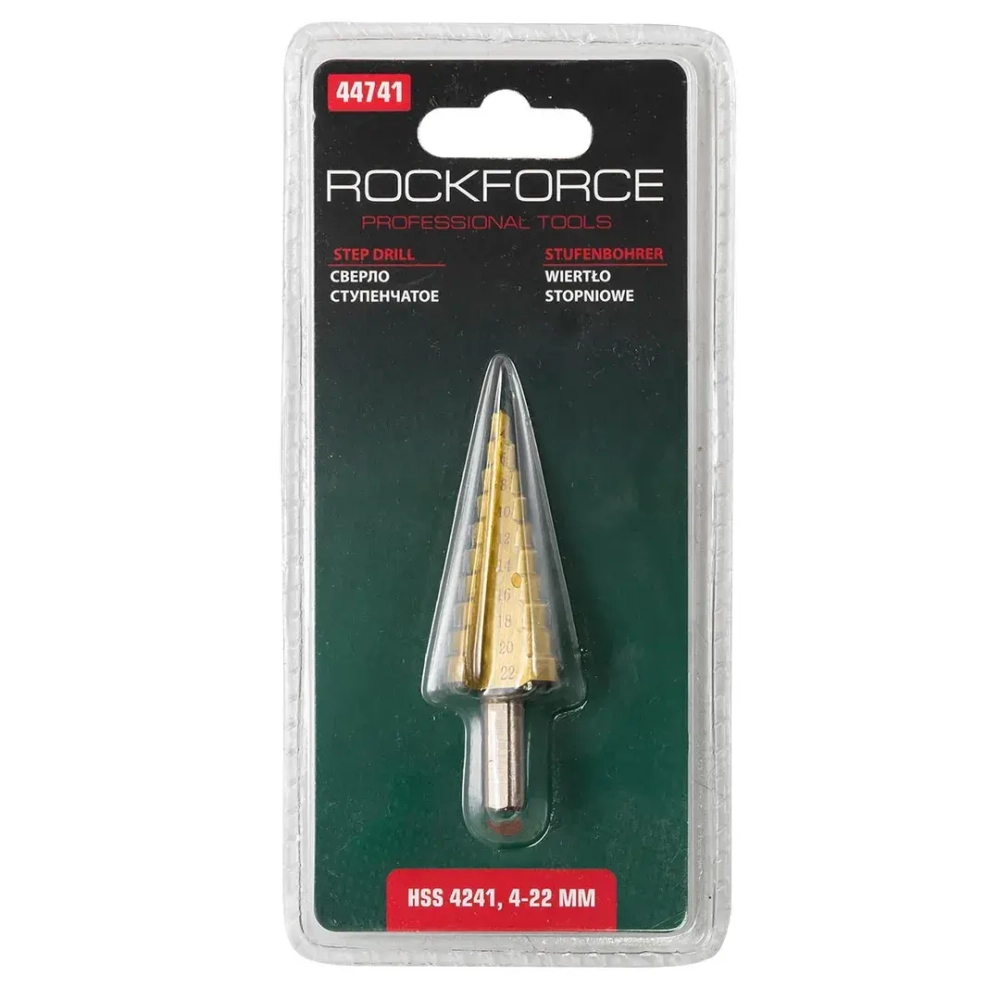 Сверло ступенчатое HSS 4241(4-22мм), в блистере RockForce##Rock FORCE RF-44741