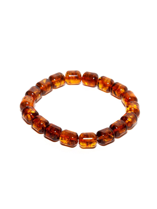 Браслет из цельного натурального камня янтаря, бочонок 12 на 9 мм