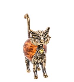 Народные промыслы AM- 384 Фигурка «Кошка Гламур» (латунь, янтарь)