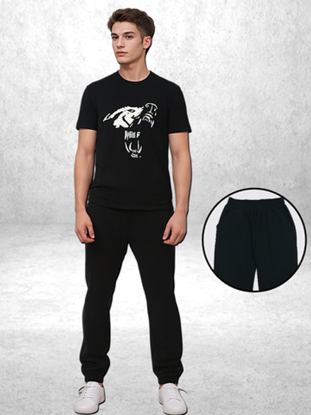 30533 Брюки-джоггеры футер 2-х нитка черный (56-164)