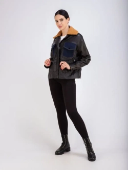 Куртка кожаная из натуральной кожи и ткани