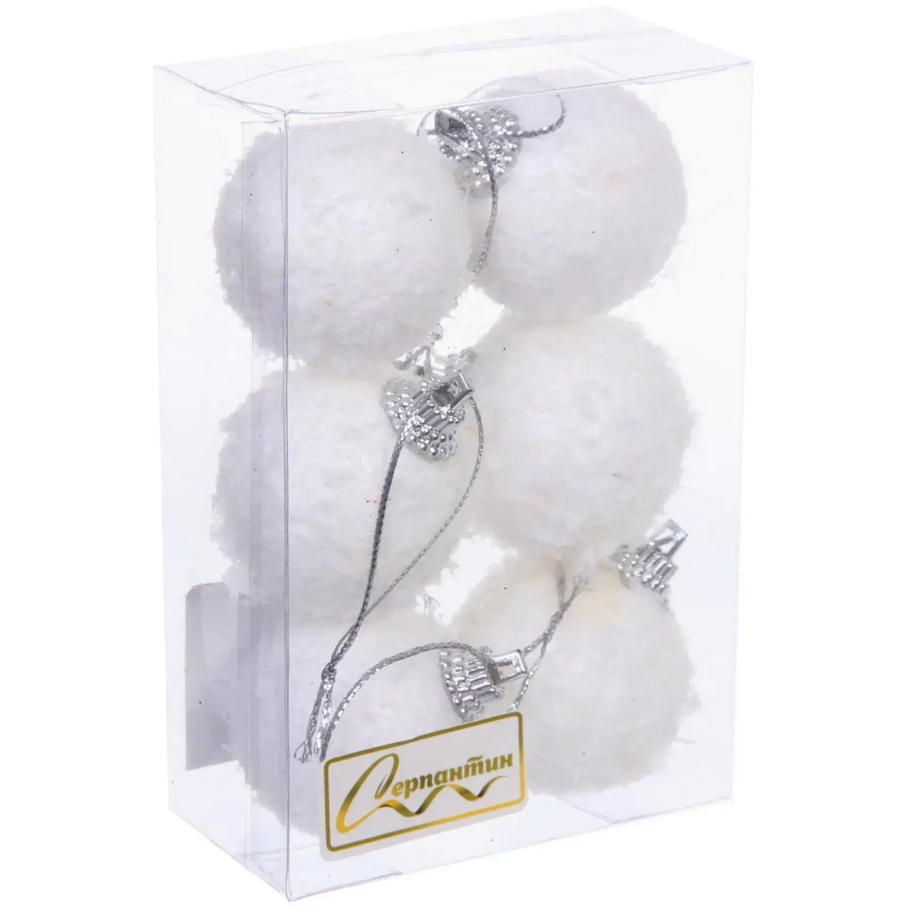 Новогодние шары «Воздушные перья» 4 см (набор 6 шт), белый