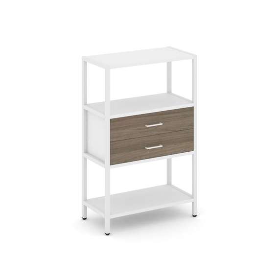 Shelf System Односекционный стеллаж трехярусный с ящиками SN.STM-312 Белый/Вяз Благородный/Металл Бе