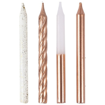 Свечи для торта розовое золото металлик и белые с глиттером 8 см, 12 шт