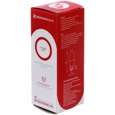 Лампа светодиодная ЭКОНОМКА, Е27, 7Вт, С37 (свеча), 220В, 560лм, 5000К (холодный белый)