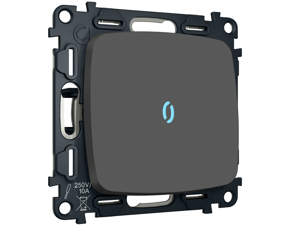 MO902060 Комплект механизма 1-кл выключателя с самовозвратом с подсветкой 10000K OMEGA Графит Мягкое касание QUANT (OP9020, VM113, G17B)