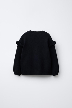 ZARA ТРИКОТАЖНЫЙ ДЖЕМПЕР С ВЫШИВКОЙ В ВИДЕ ЦВЕТОВ, ЧЕРНЫЙ