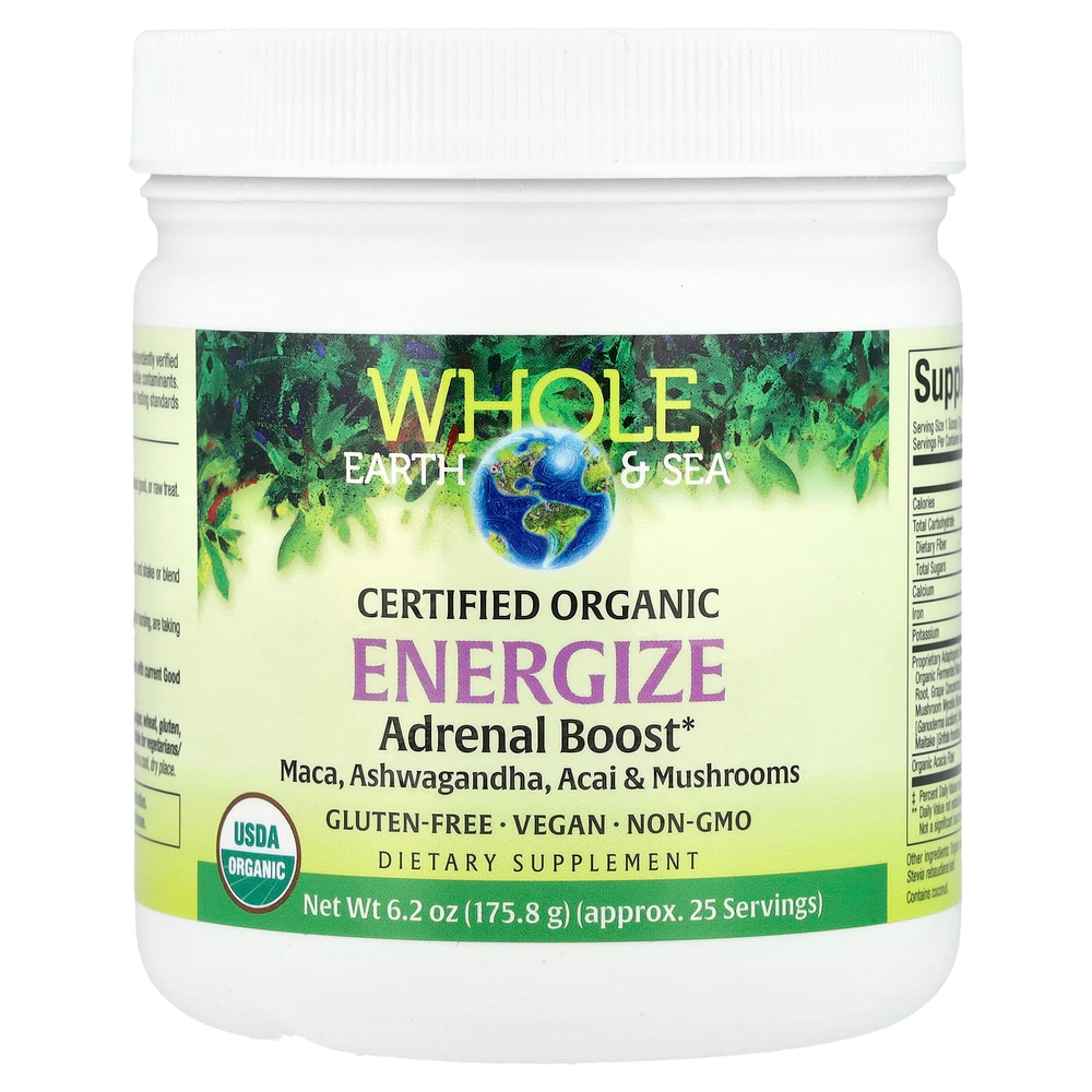 Natural Factors, Whole Earth & Sea®, сертифицированное органическое укрепление надпочечников, 175,8 г (6,2 унции)