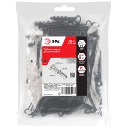 Дюбель хомут ЭРА NO-224-555 для плоского кабеля 5-10 мм чёрный (100 штук)