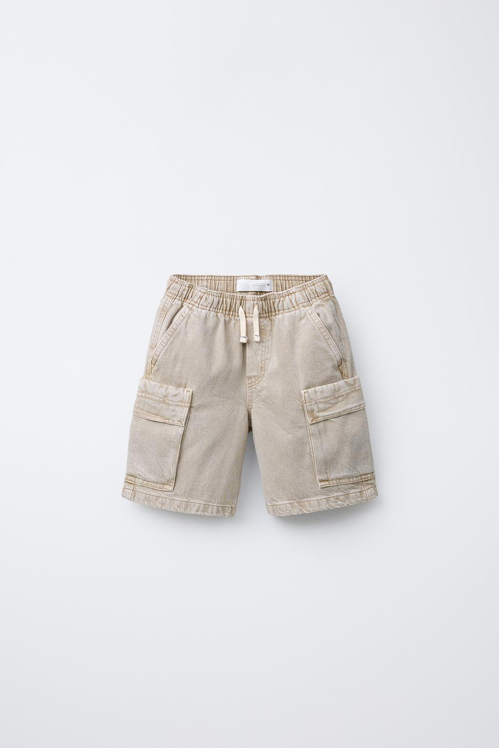 ZARA ШОРТЫ-БЕРМУДЫ ИЗ ТВИЛА С ЭФФЕКТОМ ПОТЕРТОСТИ И КАРМАНАМИ, ПЕСОЧНЫЙ