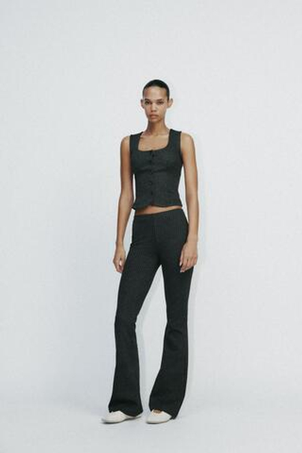 ZARA ТОП ИЗ ИНТЕРЛОКА БЕЗ РУКАВОВ, СЕРЫЙ/БЕЖЕВЫЙ