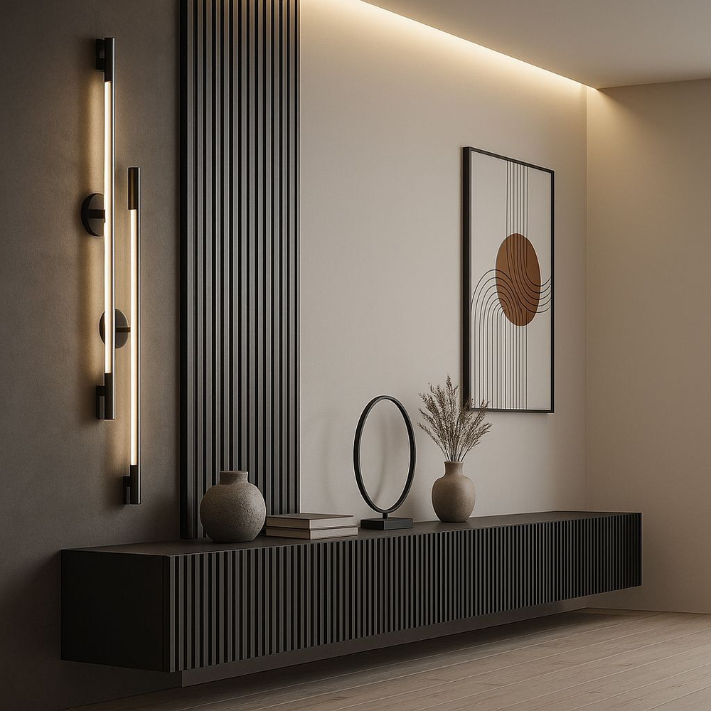 Подвесная тумба под ТВ 240 см белая матовая, МДФ, 4 откидных ящика, минимализм