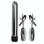 Набор из вибратора и вибростимуляторов для груди Turbo NippleClamps (Цвет: серебристый)