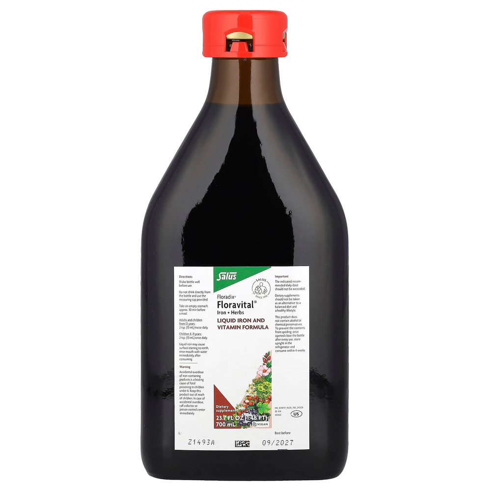 Floradix, Floravital®, железо и травы, 700 мл (23,7 жидк. Унции)