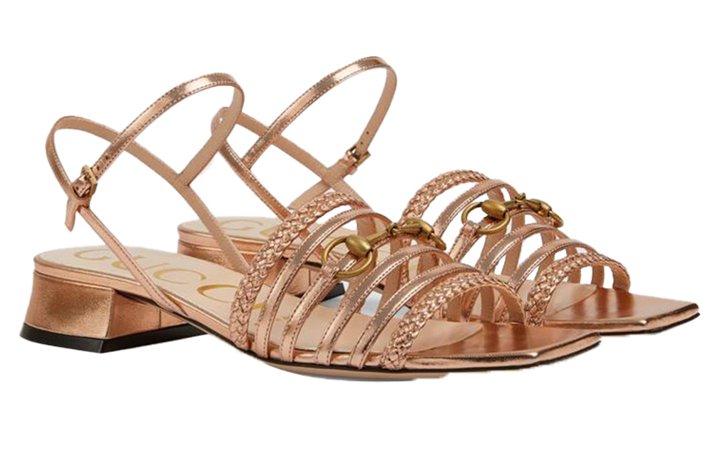 GUCCI Gucci leather horse collar buckle open-toed fashion sandals women's rose gold