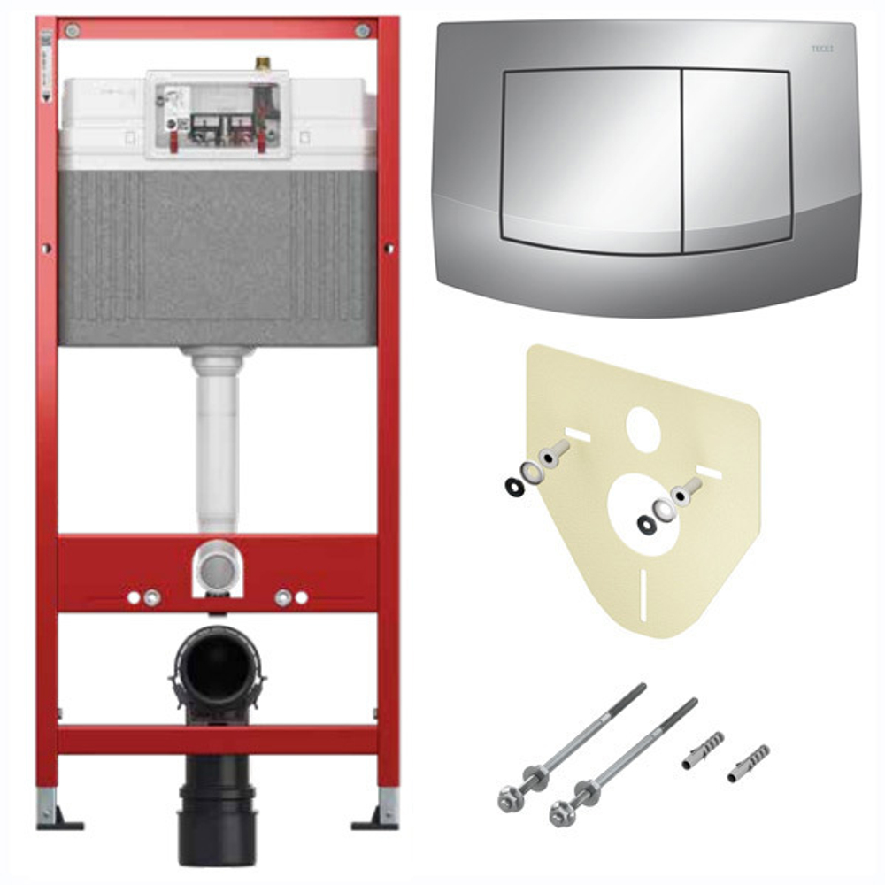 TECE 9400405 TECEbase BASE 2.0 Комплект инсталляции 4 в 1 с панелью смыва ТЕСЕambia, цвет хром глянцевый,  для установки подвесного унитаза